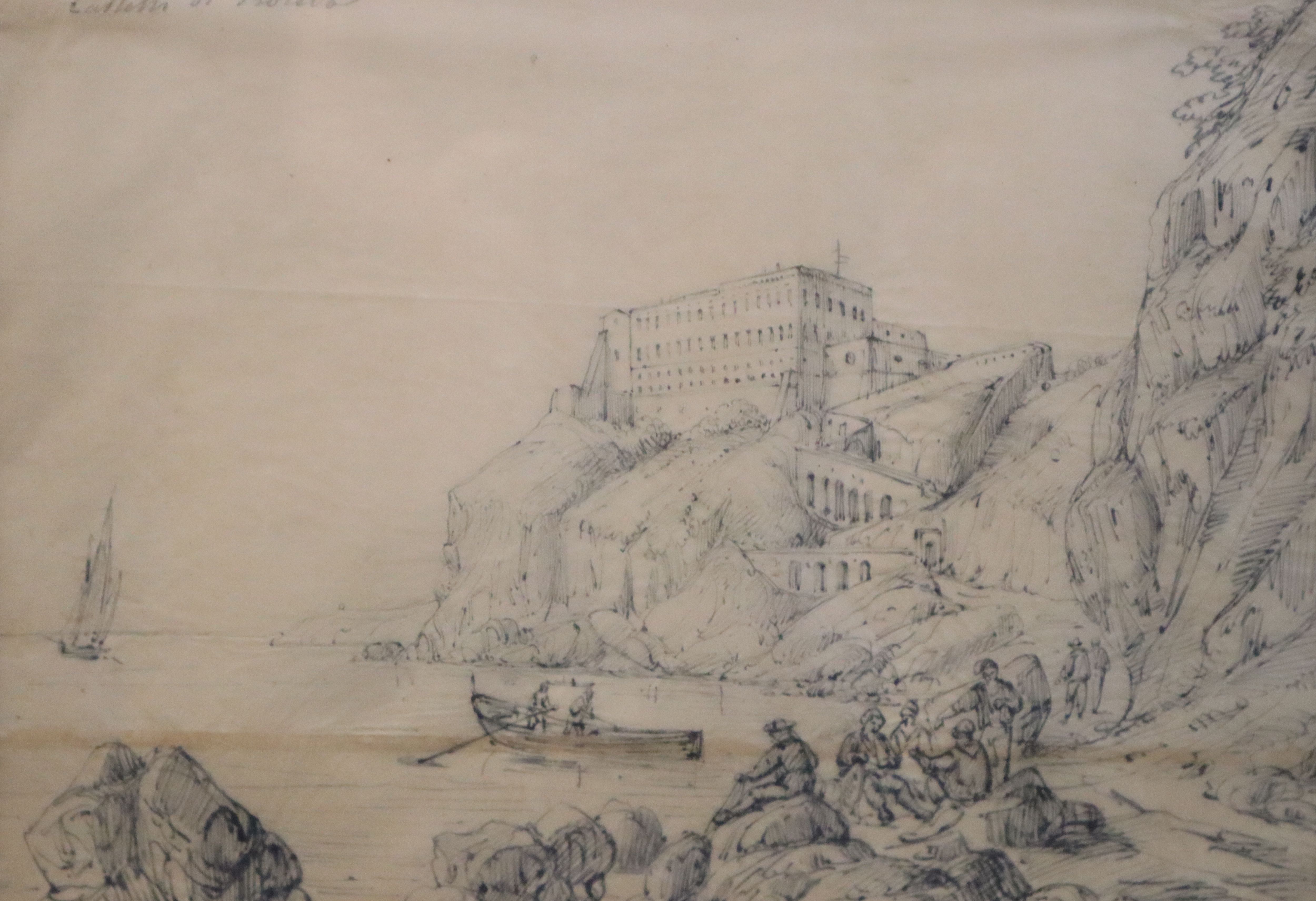 Antonio Senape (1788-1850) Castello di Provida and Castello di Padua? 7.25 x 10.5in. and 6.5 x 9.75in.